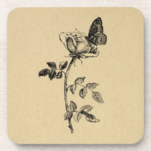 Dessous-de-verre Rose avec Papillon Vintage Art