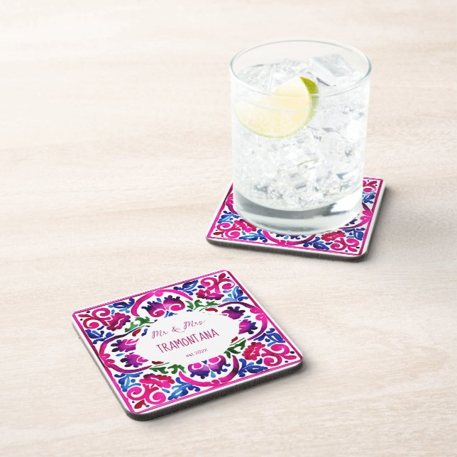 Dessous-de-verre Rose bleu mexicain carrelage nuptiale douche maria (Côté Droit)