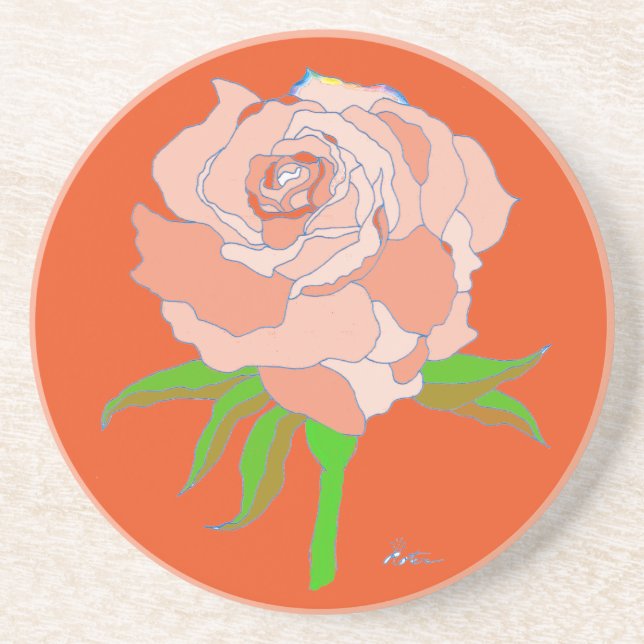 Dessous de verre - Rose dans les tons orange (Devant)