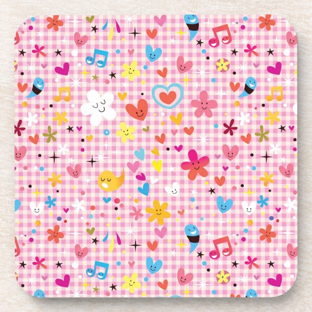Dessous-de-verre rose de motif de bande dessinée d'amusement (Devant)