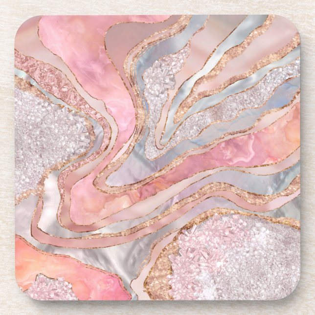 Dessous-de-verre Rose Marble, Pearl and crystals geode Digital art (Devant)
