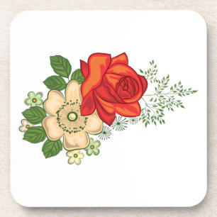Dessous-de-verre Rose rouge et marguerites