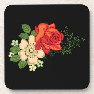 Dessous-de-verre Rose rouge et marguerites sur fond noir