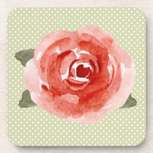 Dessous-de-verre Rose rouge sur Lime Green et White Polka Dot