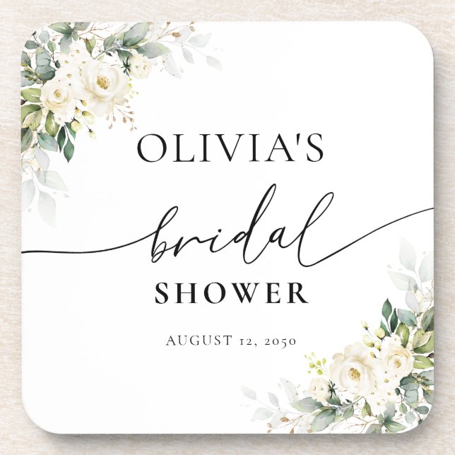 Dessous-de-verre Roses blanches Plage de boisson Floral (Devant)