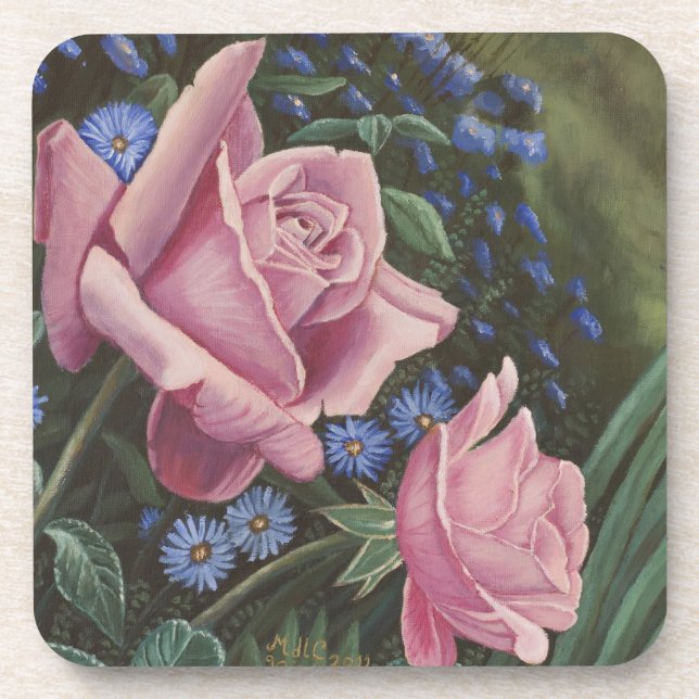 Dessous de verre roses de roses et de fleurs de (Devant)