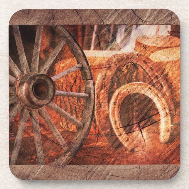 Dessous-de-verre Roue en Wagon Rustique Horseshoes Style Occidental (Devant)
