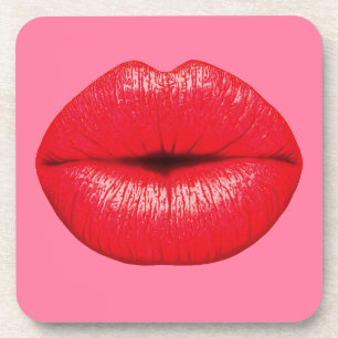 Dessous-de-verre Rouge à lèvres lèvres pop art sur fond rose fémini