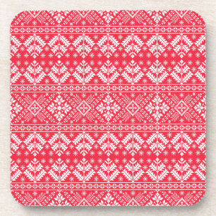 Dessous-de-verre Rouge & Blanc Flocon de neige & Floral Fair Isle N