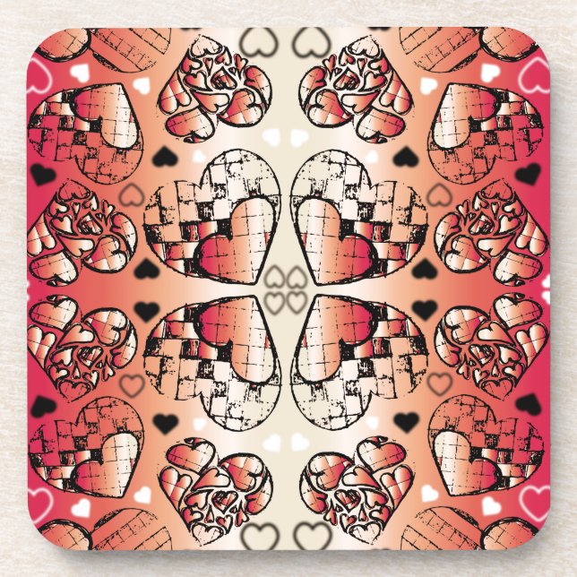 Dessous-de-verre Rouge et blanc Whimsical Romantic Hearts motif (Devant)