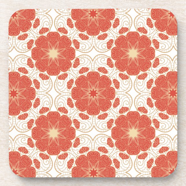 Dessous-de-verre Rouge et motif floral de dentelle d'or (Devant)