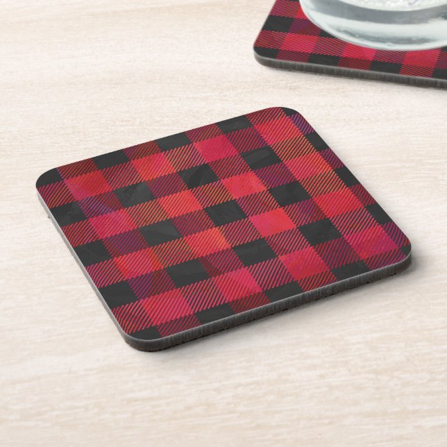 Dessous-de-verre Rouge et noir À damiers plaid (Côté gauche)