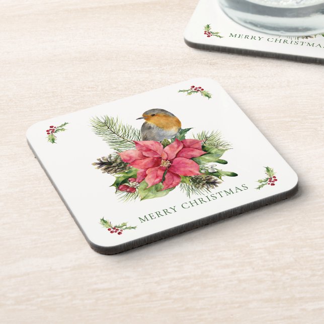 Dessous-de-verre Rouge Robin Poinsettia Noël (Côté gauche)