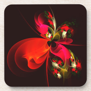 Dessous-de-verre Rouge Vert Floral Moderne Art Abstrait Motif #02