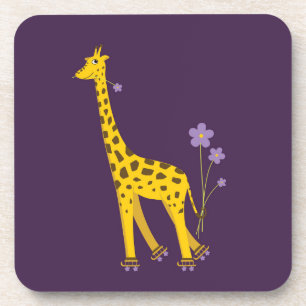 Dessous-de-verre Rouleau de Giraffe mignonne Patinage violet