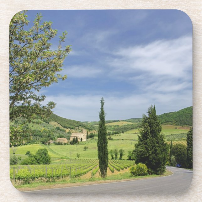 Dessous-de-verre Route de campagne sinueuse entre des cyprès en (Devant)
