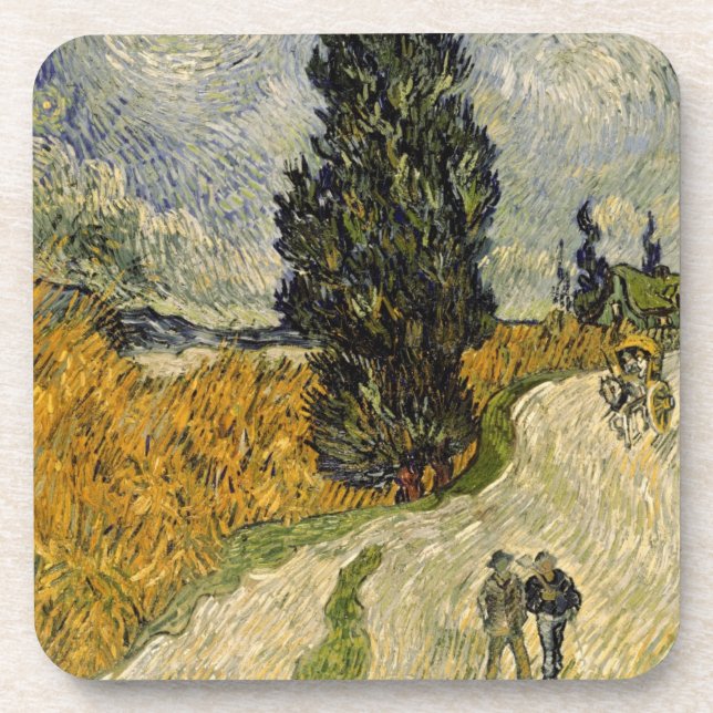 Dessous-de-verre Route de Vincent van Gogh | avec des cyprès, 1890 (Devant)