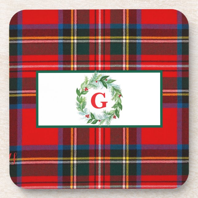 Dessous-de-verre Royal Stewart Christmas MONOGRAS Plaid Wreath (Devant)