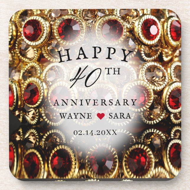 Dessous-de-verre Ruby Red Jeweled 40th Mariage Anniversary (Devant)