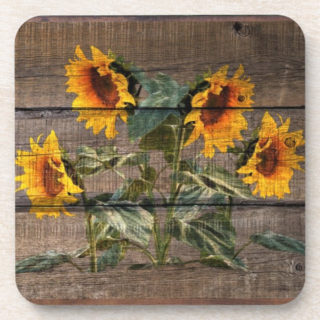 Dessous-de-verre Rustic Barn Wood Sunflower (Devant)
