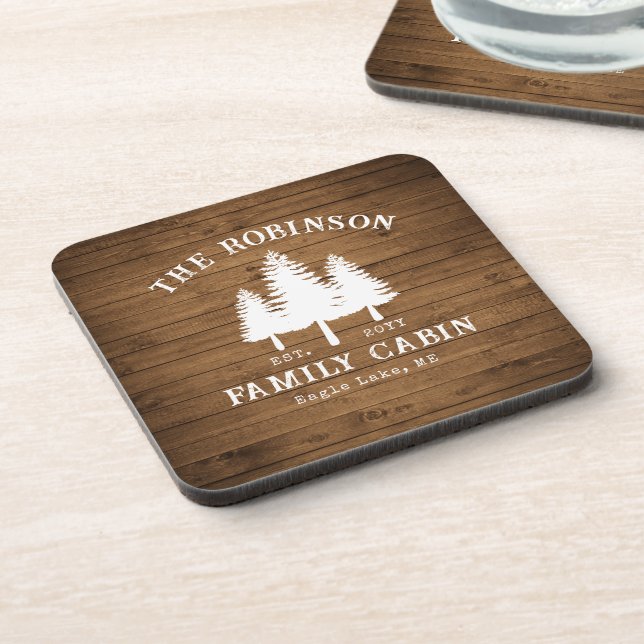 Dessous-de-verre Rustic Country Famille Cabines Arbres Bois Planche (Côté gauche)