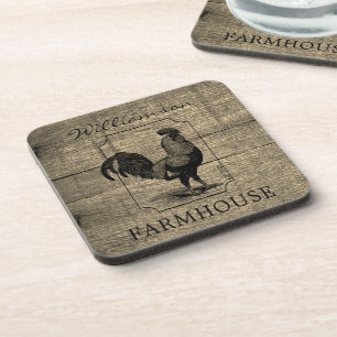Dessous-de-verre Rustic Farmhouse Rooster Grange Bois Nom de famill