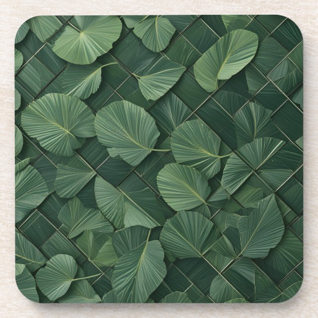 Dessous-de-verre Rythme verdoyant : Grille de feuilles tropicales (Devant)