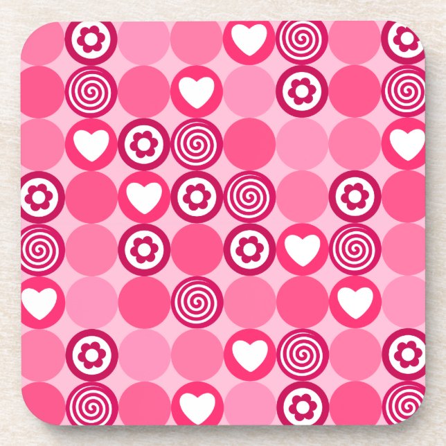 Dessous-de-verre Saint-Valentin Motif Cœur Rose et Points de Fleurs (Devant)