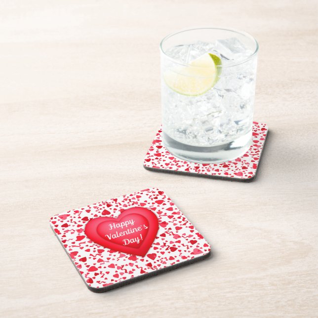 Dessous-de-verre Saint Valentin Rouge Motif des Coeurs Confetti (Côté Droit)