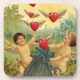 Dessous-de-verre Saint-Valentin vintage, cœurs de chérubins victori