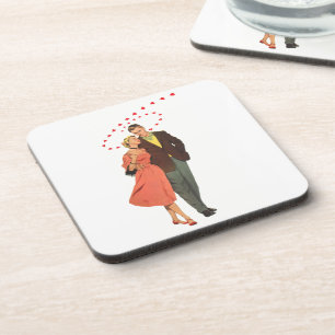 Dessous-de-verre Saint-Valentin vintage, cœurs flottants romantique