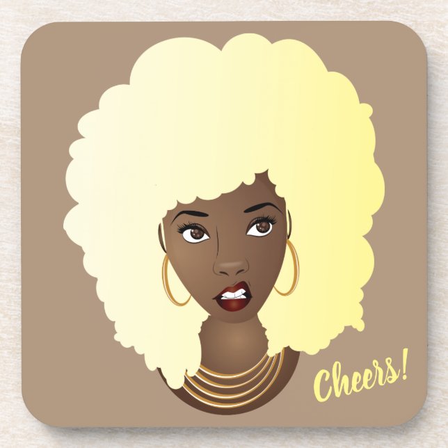 Dessous-de-verre Santé! Une Femme Noire Blonde Afro, Frappée (Devant)