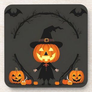 Dessous-de-verre Scène charmante d'Halloween avec citrouille
