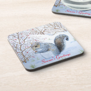 Dessous-de-verre scène de neige d'écureuil gris