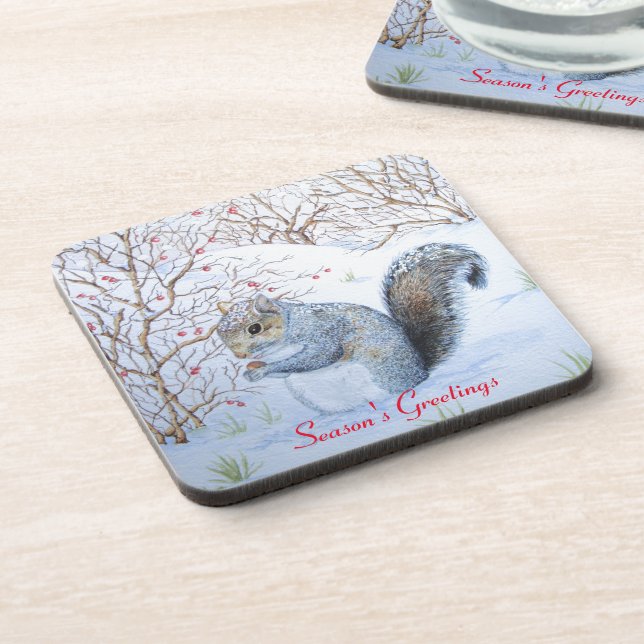 Dessous-de-verre scène de neige d'écureuil gris (Côté gauche)