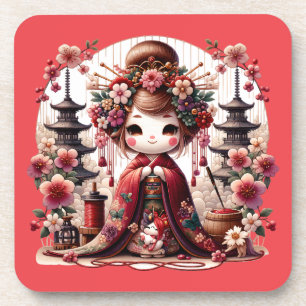 Dessous-de-verre Scène japonaise de Geisha mignonne