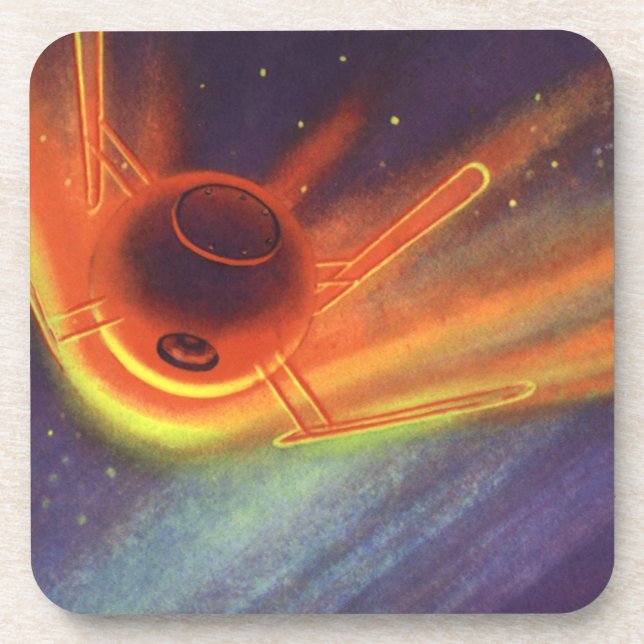 Dessous-de-verre Science-fiction vintage, fusée lumineuse dans l'es (Devant)