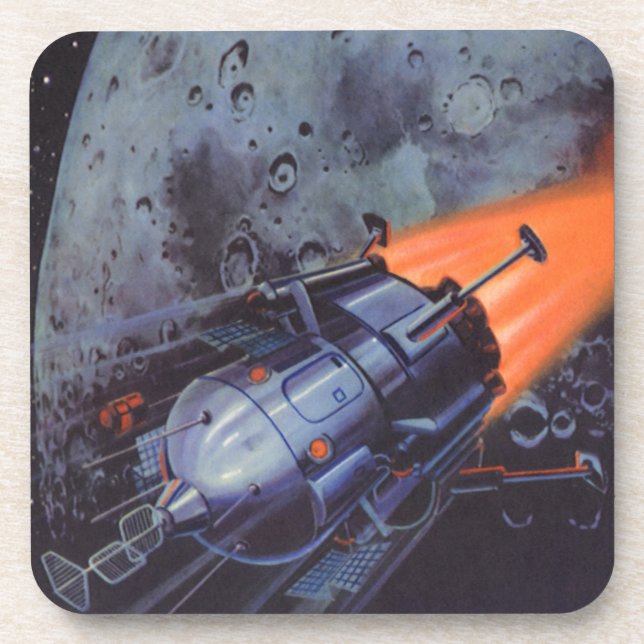 Dessous-de-verre Science-fiction vintage, fusée lunaire décollant (Devant)