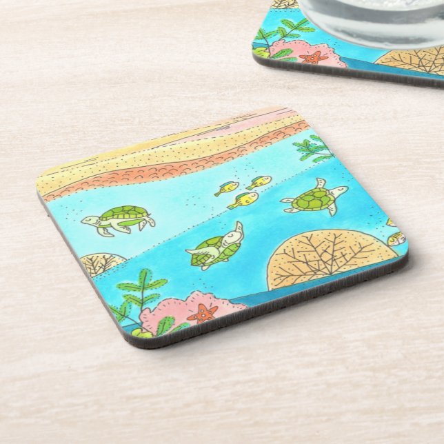 Dessous-de-verre Sea Turtle Rainbow Beach Adventure Happy Place (Côté gauche)