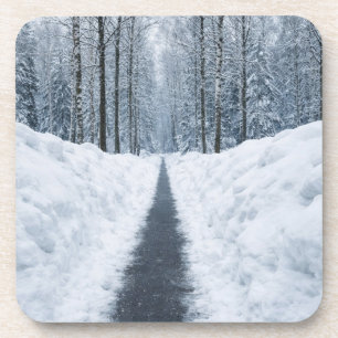 Dessous-de-verre Sentier forestier brumeux en hiver Paysage d'hiver