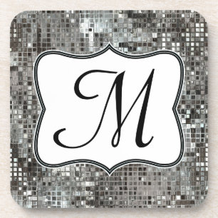 Dessous-de-verre Séquin Argent éblouissant Glitz Monogramme Dessous