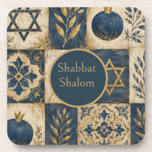 Dessous de verre Shabbat Shalom, Judaïca or bleu m
