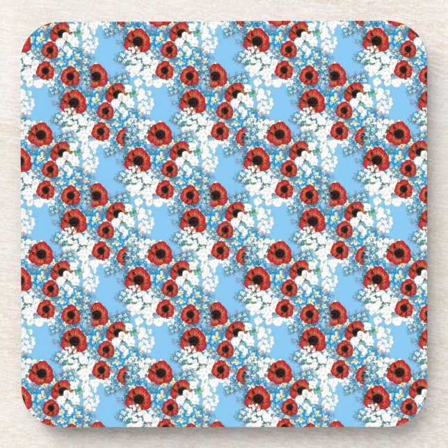 Dessous-de-verre Shabby imprimé chic de fleurs rouges rouges rouges (Devant)