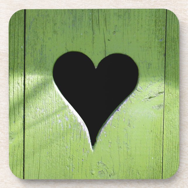 Dessous-de-verre SHABBYCHIC coeur en bois vert noir (Devant)