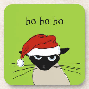 Dessous-de-verre Siamese Père Noël - Drôle Noël Chat Kitty