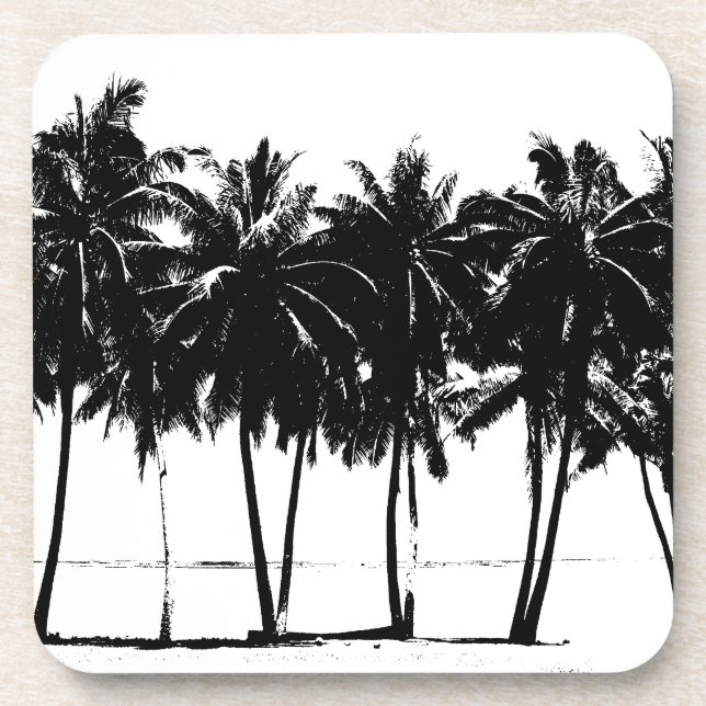 Dessous-de-verre Silhouette de palmiers blancs noirs (Devant)