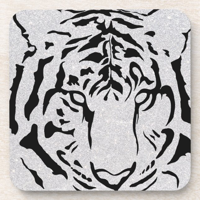 Dessous-de-verre Silhouette de tigre noir et blanc (Devant)
