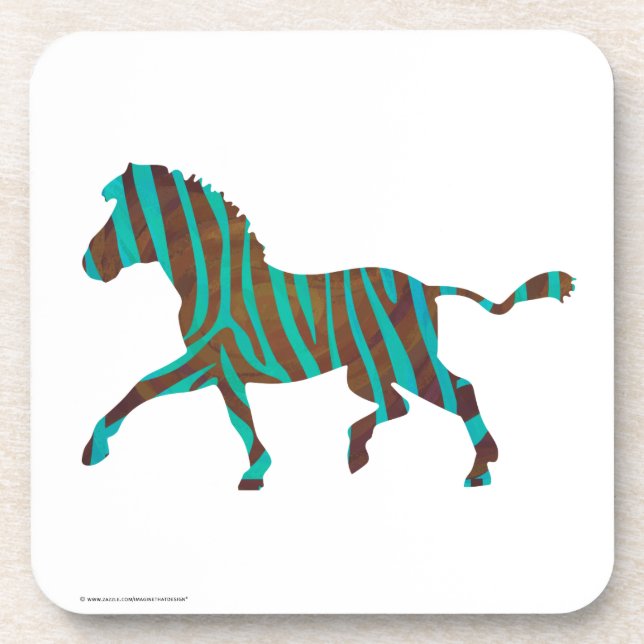 Dessous-de-verre Silhouette d'impression Brown et Turquoise Zebra (Devant)
