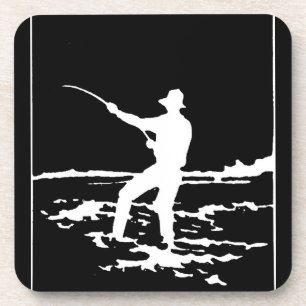 Dessous-de-verre Silhouette du pêcheur rétro