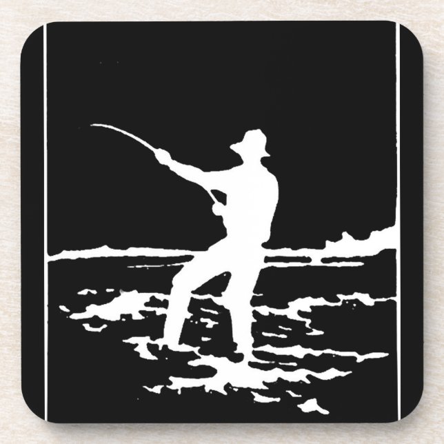Dessous-de-verre Silhouette du pêcheur rétro (Devant)